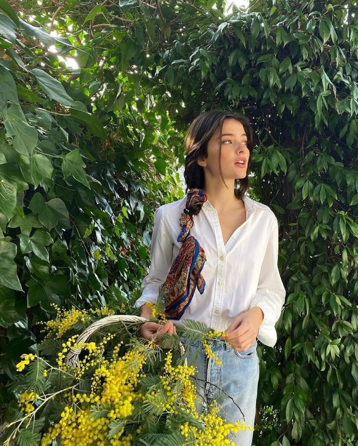 cute girl with flowers